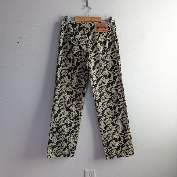 NWOT Holiday The Label tan black yin yang Well Balanced trippy Kokomo Pants - Picture 5 of 6